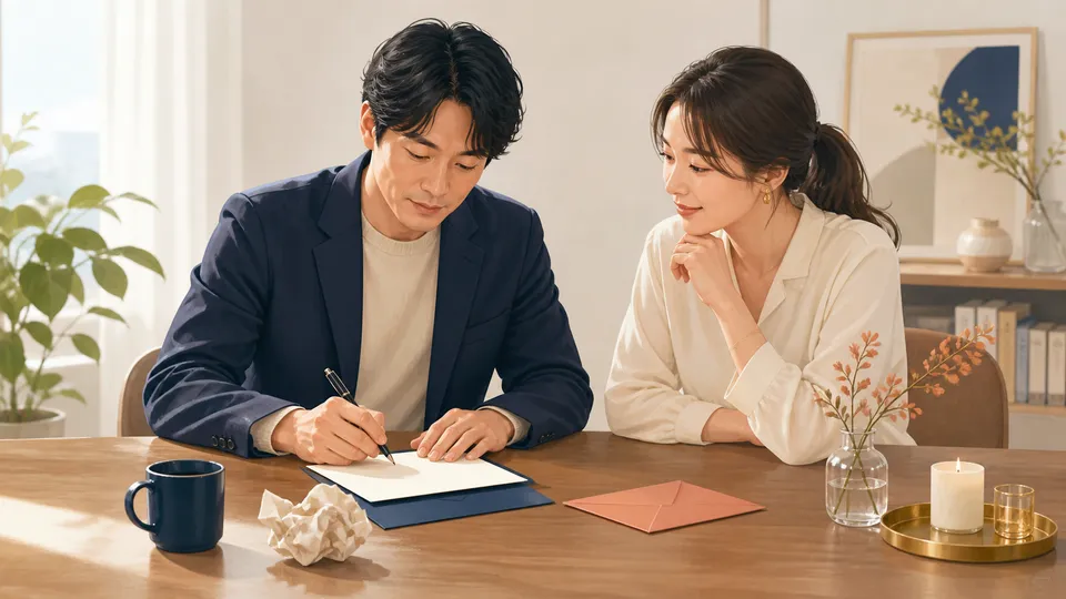 相手を傷つける冗談を避けて表彰メッセージを書き直す様子