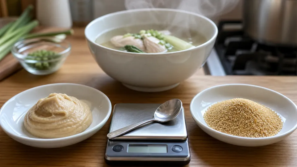 二種類の中華スープの素をグラムで比べる計量シーン