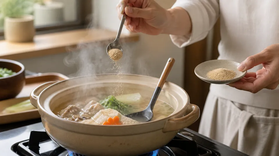 調味料を八割だけ入れて味見しながら少しずつ加える様子