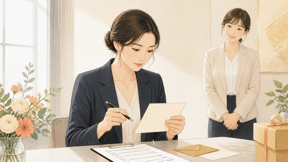 表彰メッセージを渡す前に内容を丁寧に確認する様子