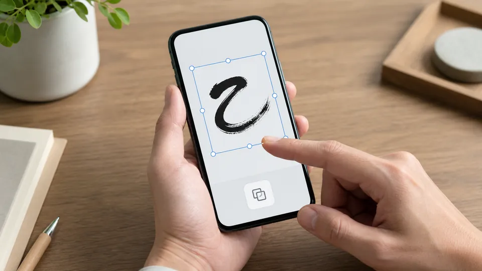 スマートフォンで漢字を検索してコピー操作をする手元