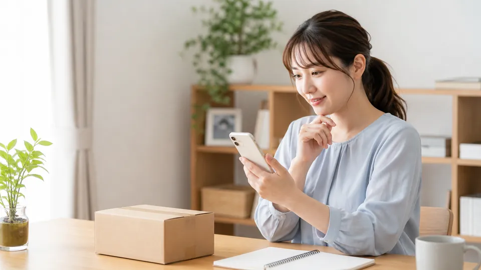 通販の注文キャンセルと返金状況をスマートフォンで確認する女性