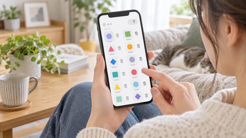 スマートフォンで過去のアプリ一覧を探す手元