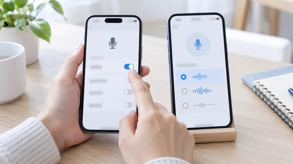 二台のスマートフォンでマイク権限と音声入力設定を確認する手元