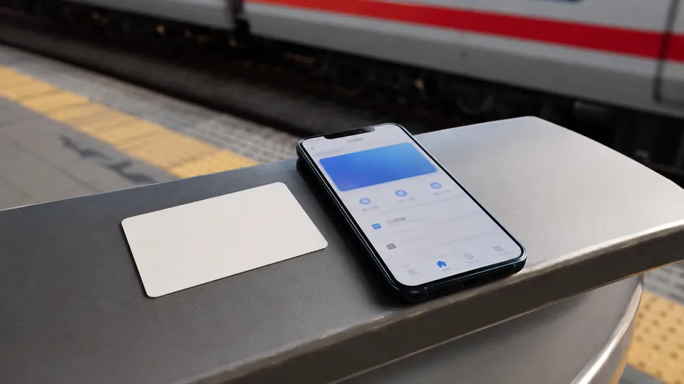 交通系ICカードと名鉄公式アプリを開いたスマートフォン