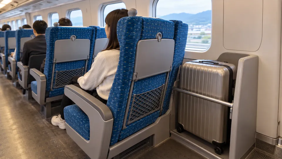 新幹線最後列の背もたれと背後の特大荷物スペースの位置関係