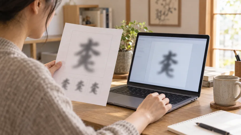 コピー元の資料と貼り付け先の画面で文字の見え方を確認する手元