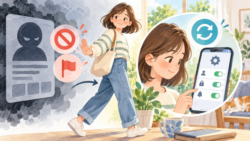 不審なプロフィールから離れてアプリ設定を見直す人