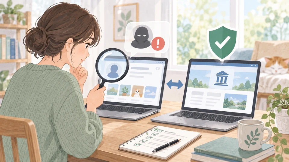 SNSプロフィールと公式サイトを見比べて本人確認する人