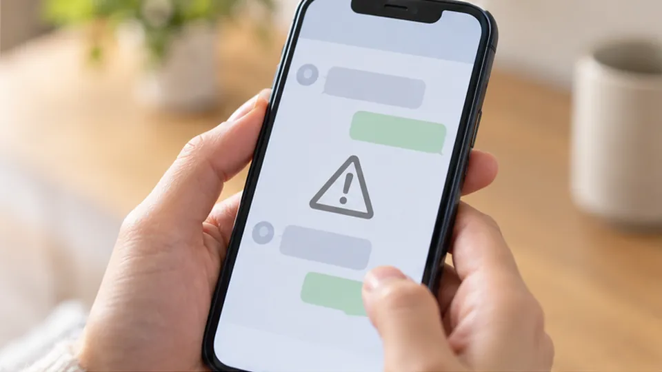 スマートフォンのチャット画面に警告が表示された様子