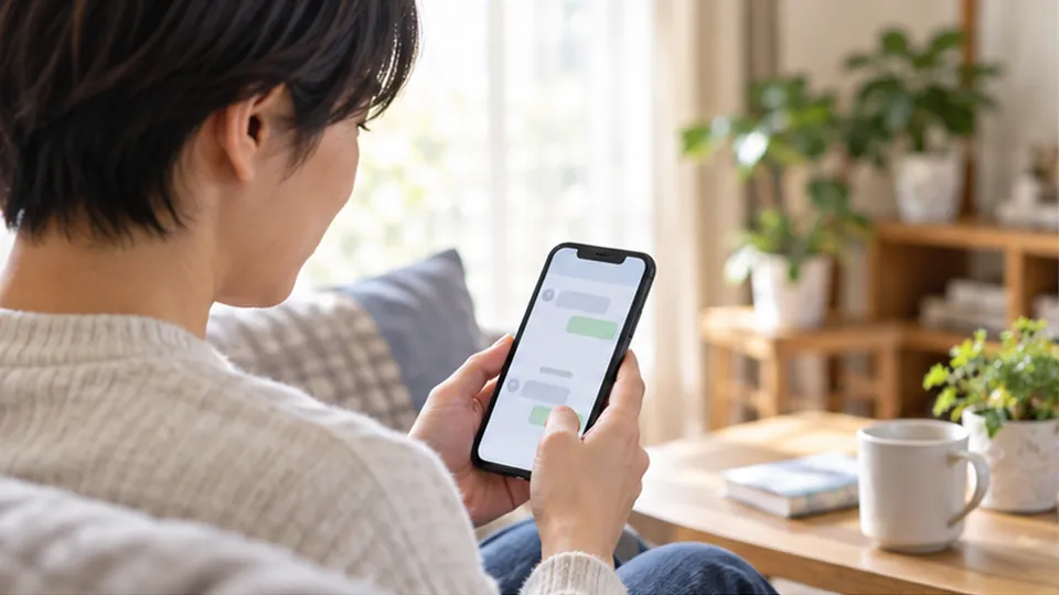 スマートフォンのチャット画面を確認する人