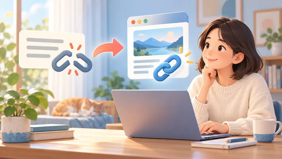 パソコンで文字列をWebページへのリンクに直す場面