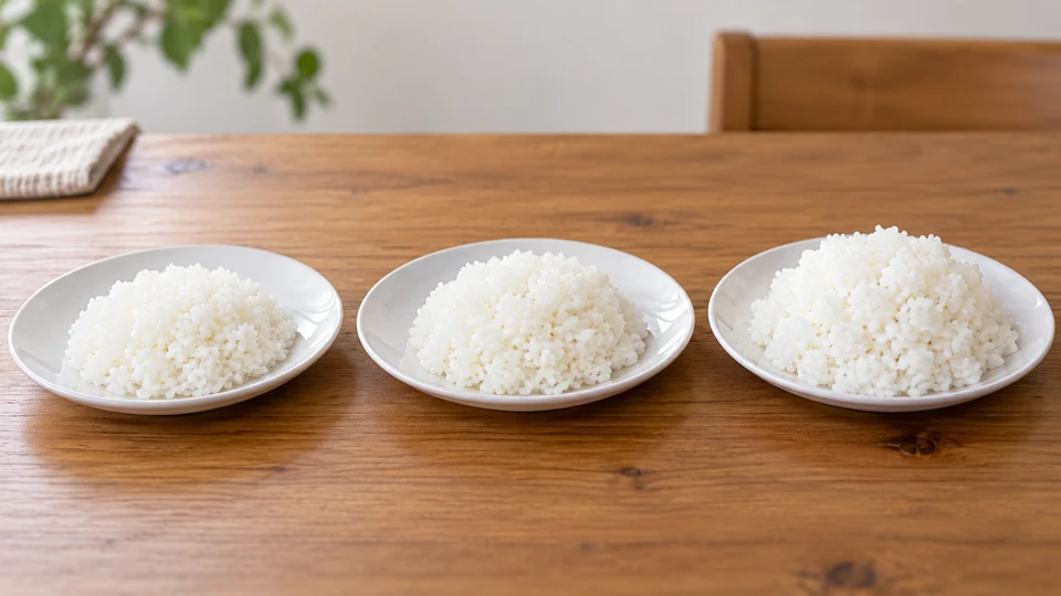 150g、180g、200gのご飯量を皿で比較したイメージ