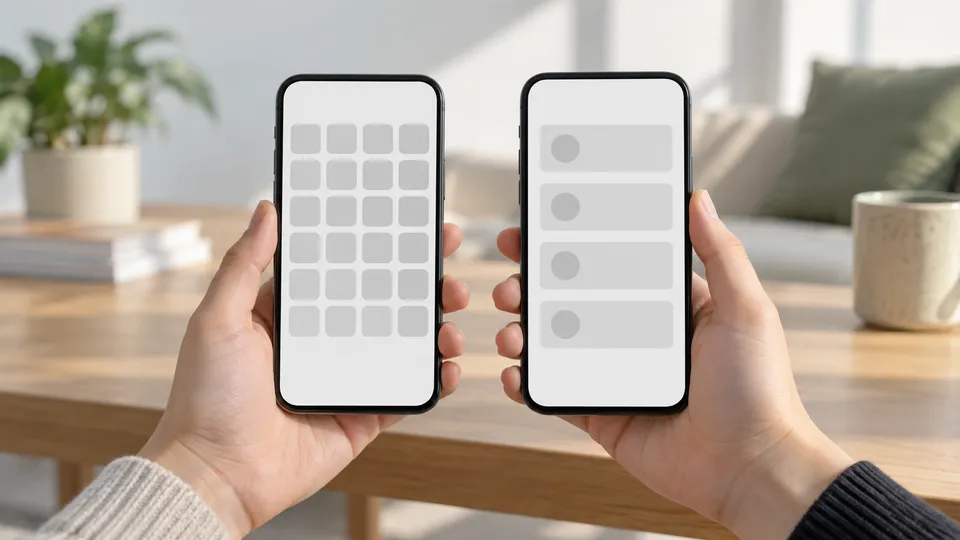 横長の表と縦に並ぶ箇条書きをスマートフォン画面で比較するイメージ