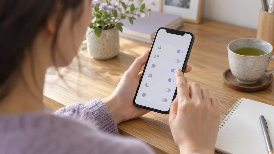 スマートフォンで通知設定を確認する手元